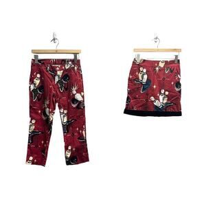 LoudMouth Golf Mini Skirt and Pants Set‎ Bowling Print Red Womens Size 0